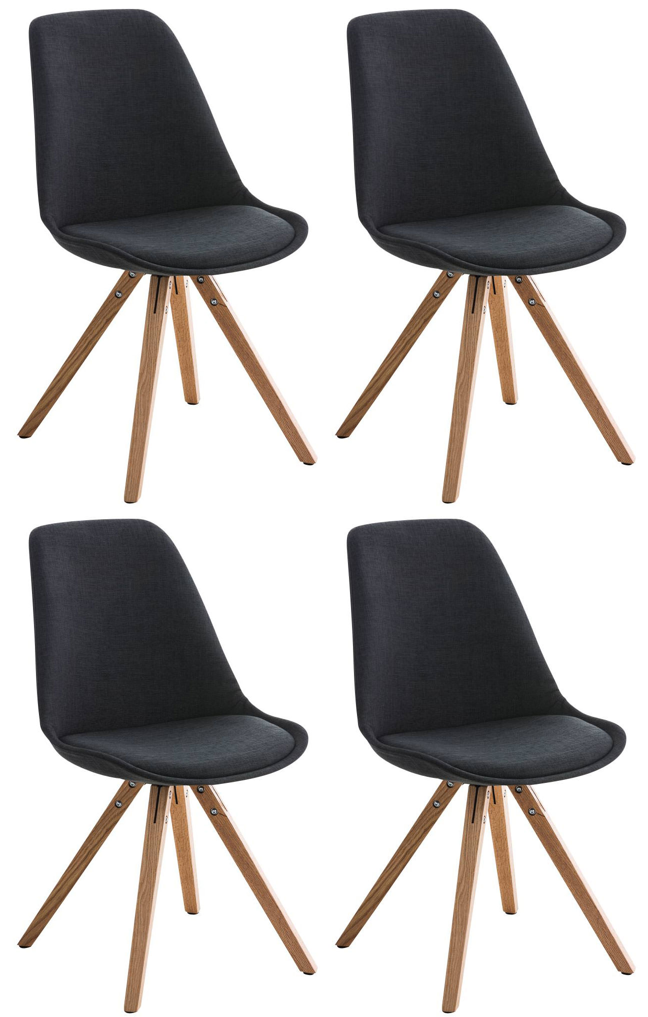 Set van 4 Eetkamerstoelen Pegleg - Vierkant - Stof zwart natura