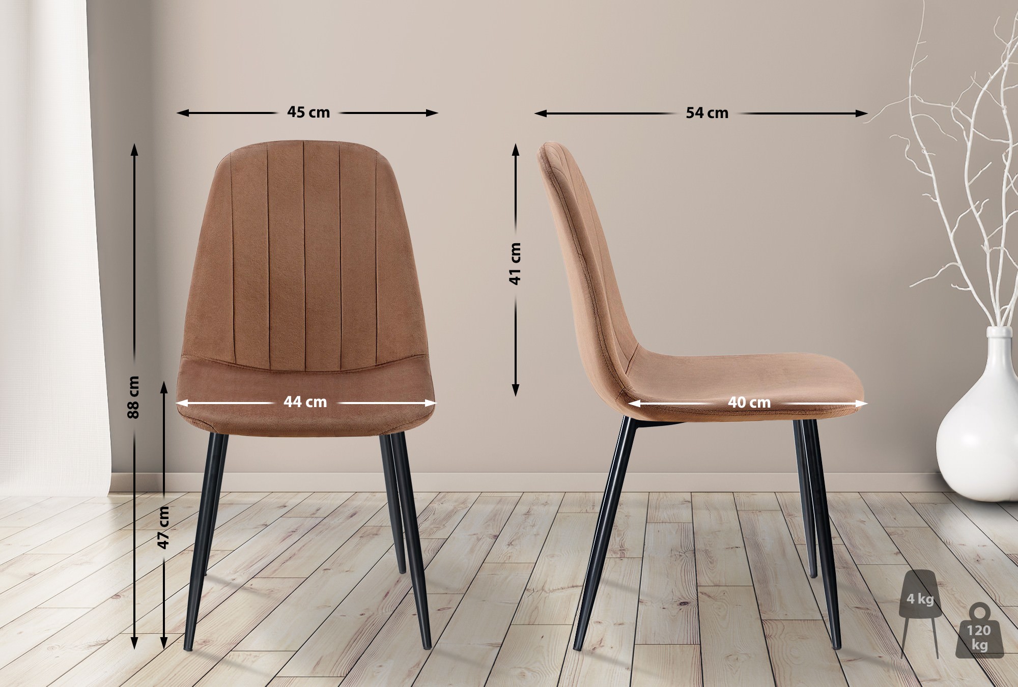 Set van 4 Baxter Eetkamerstoelen bruin