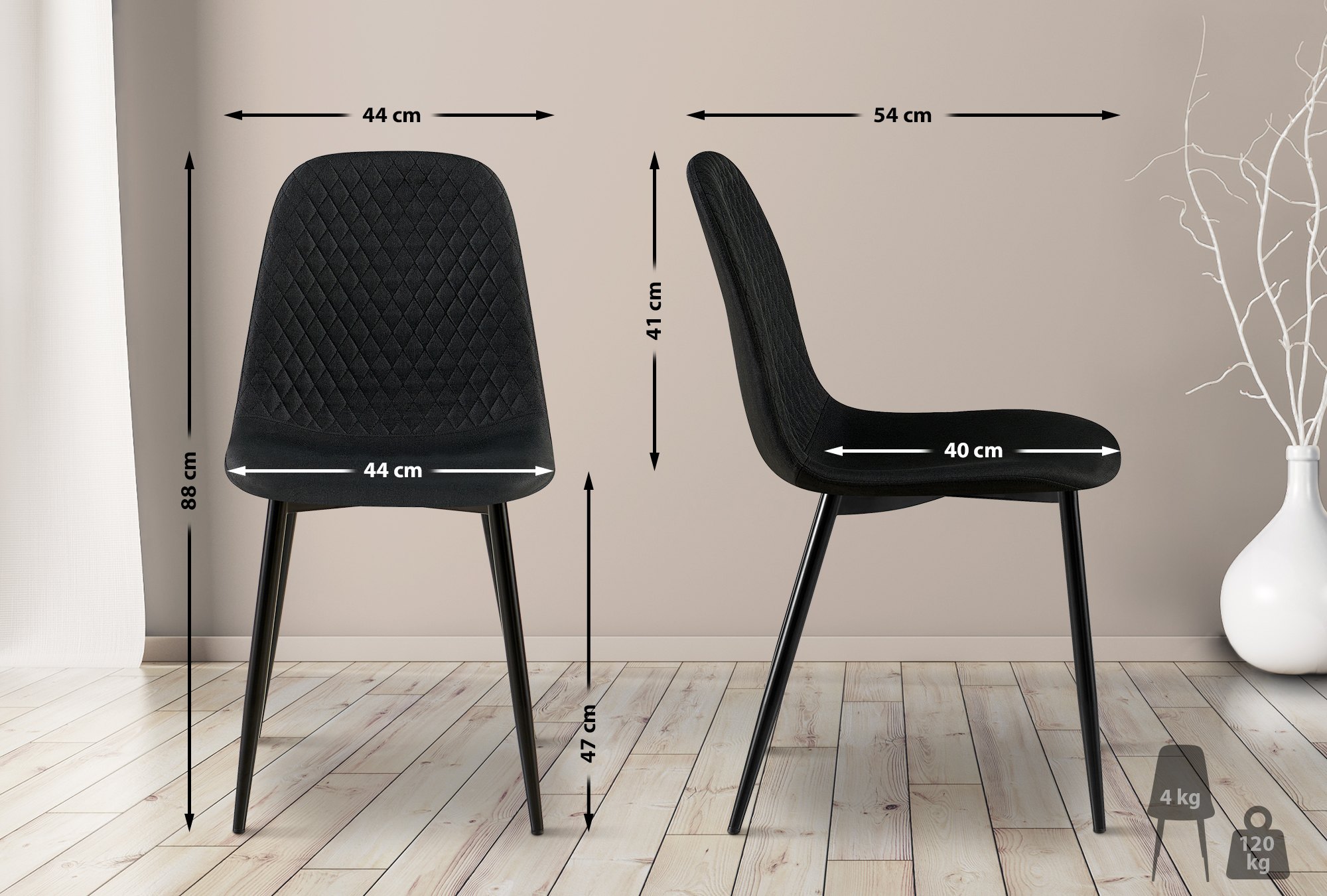 Set van 4 eetkamerstoelen Giverny zwart Stof