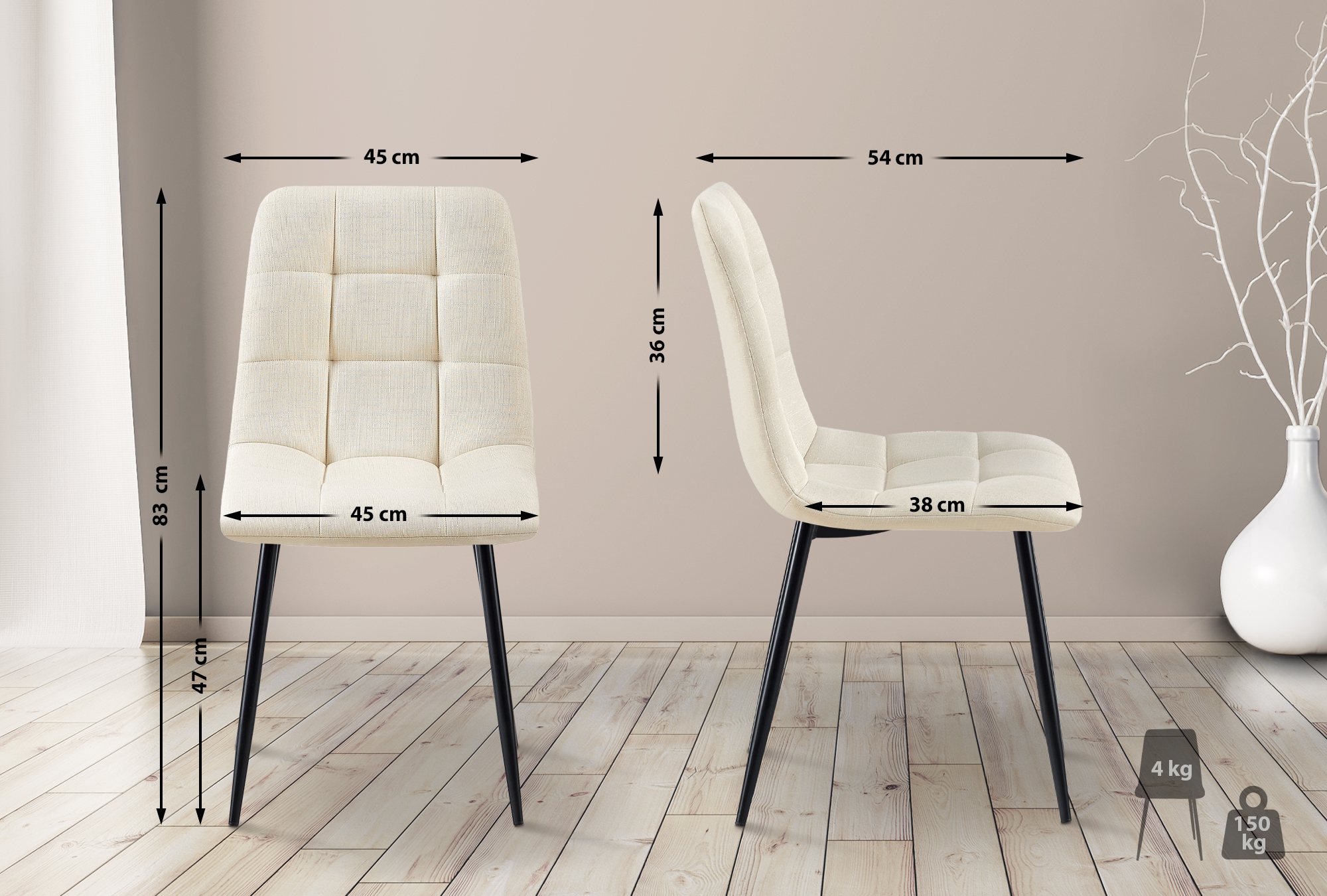 Set van 2 eetkamerstoelen Tilde creme Stof