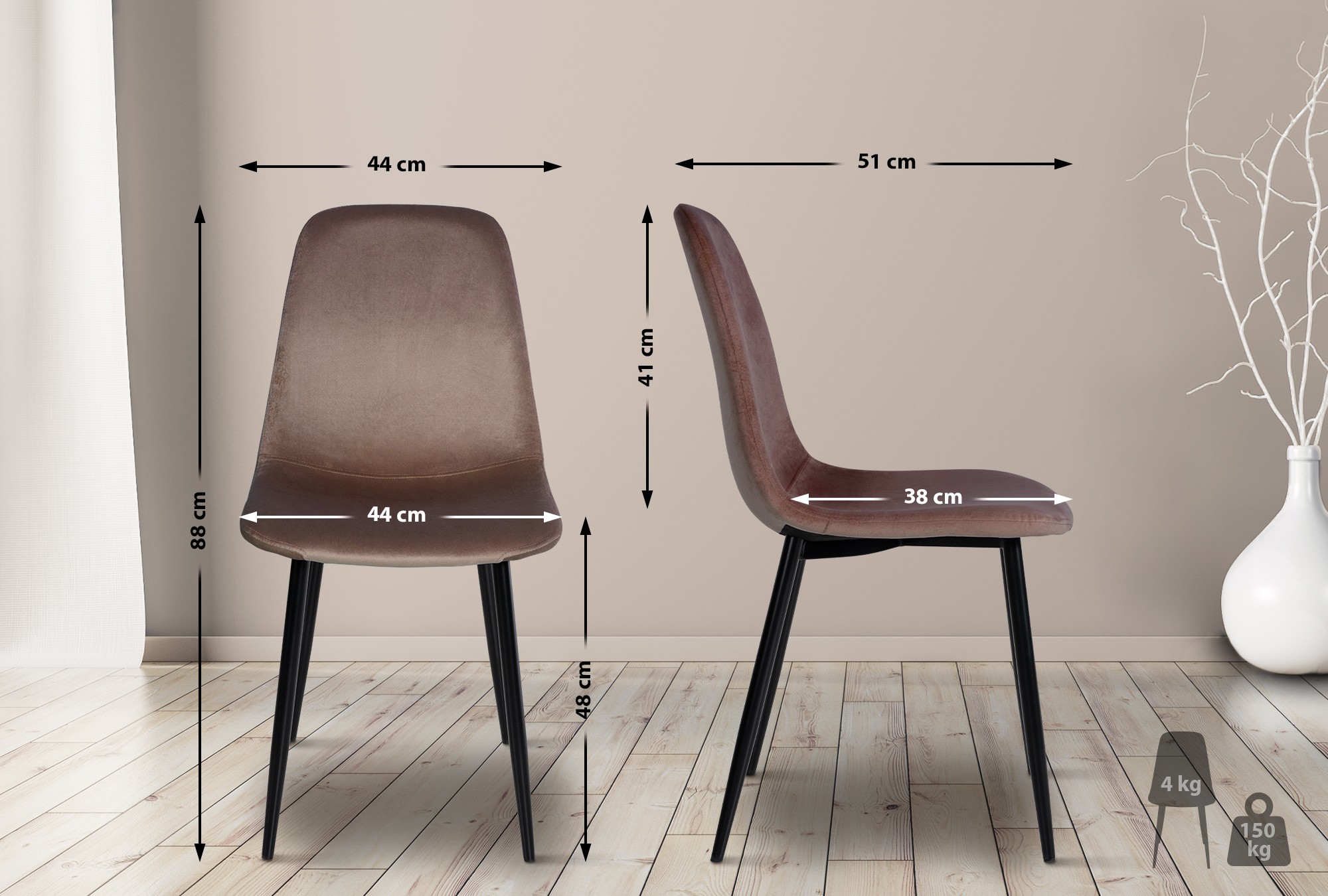 Set van 4 Napier eetkamerstoelen bruin Fluweel