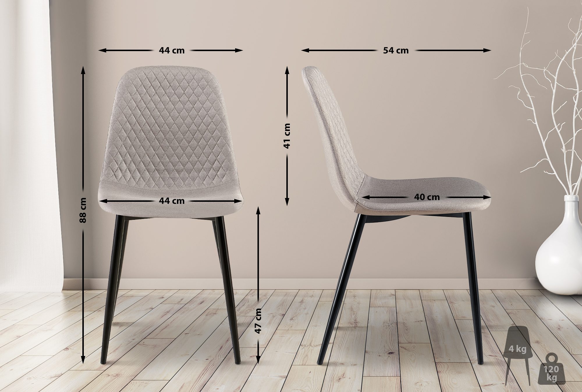 Set van 4 eetkamerstoelen Giverny grijs Stof