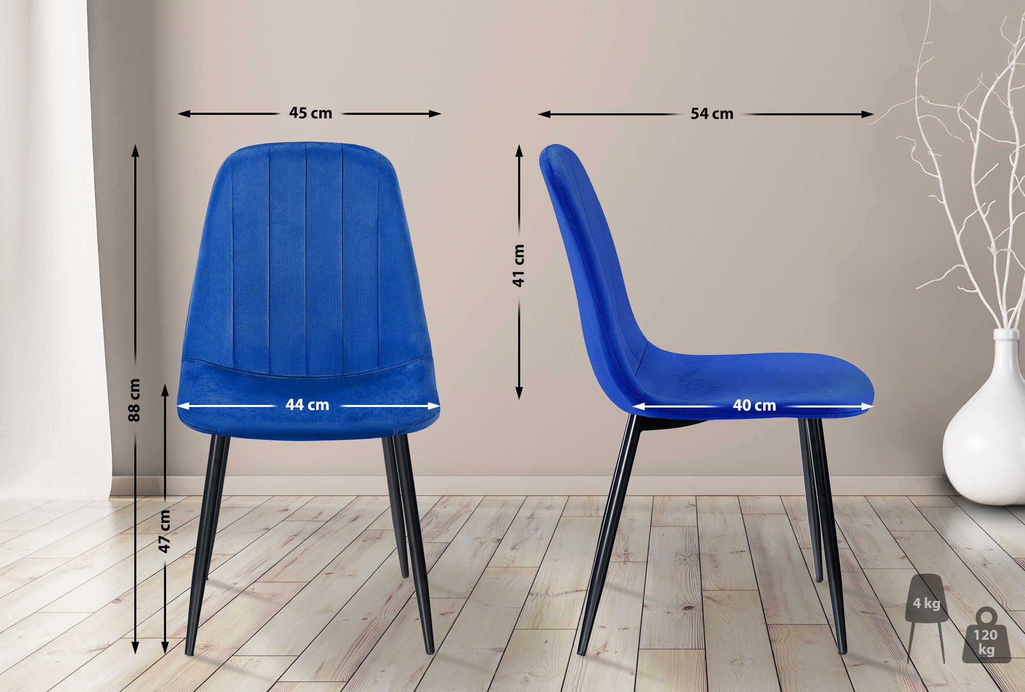 Set van 4 Baxter Eetkamerstoelen blauw